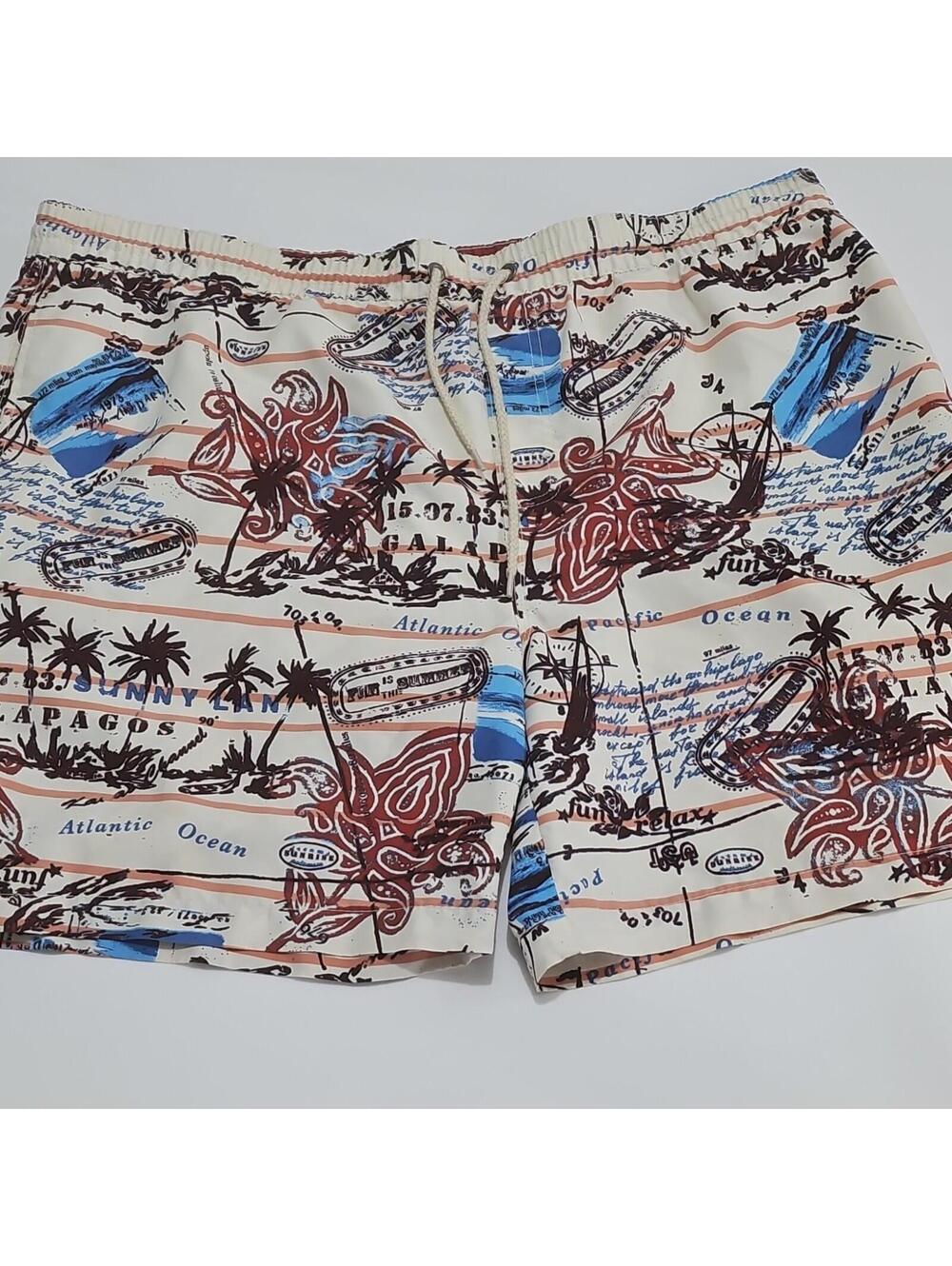 Caribbean Joe Men's Swim Trunks XL Multicolor Graphic Drawstring Pockets 0124